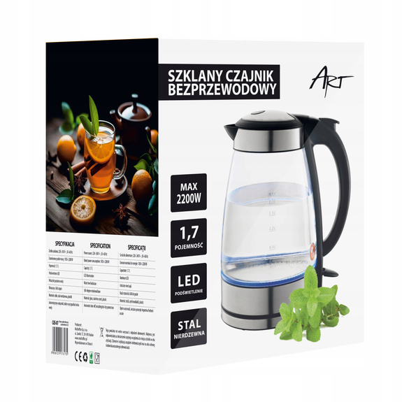 SZKLANY CZAJNIK ELEKTRYCZNY LED 1.7L CAS-07 ART